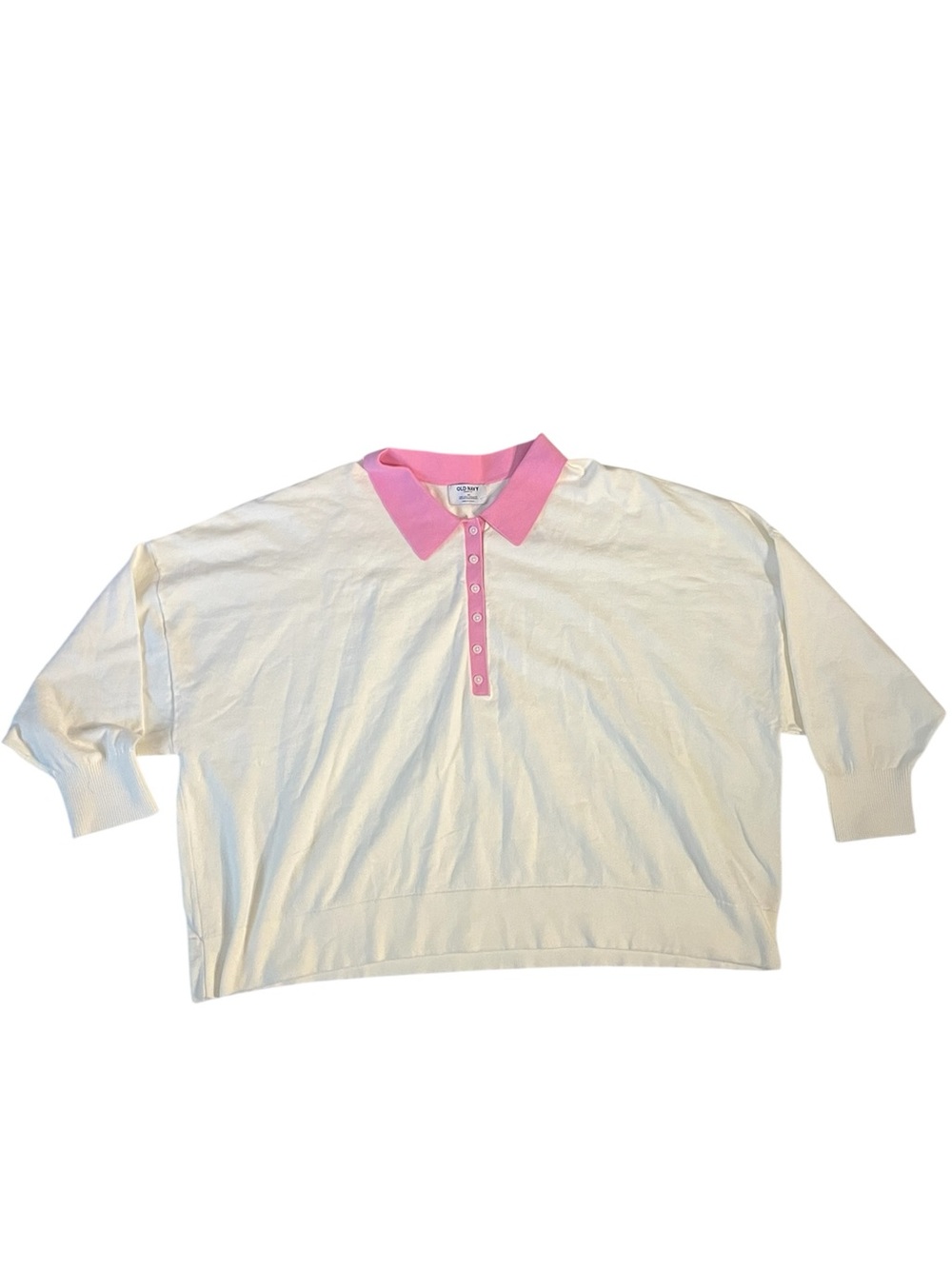 NWT Old Navy | Long Sleeve Cream Polo Top Pink Collar 4X
